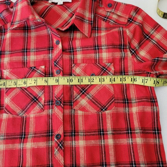 NWOT Love Tree Red Black Plaid Button Down Shirt Women's sz Medium - Picture 8 of 9